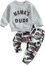 Toddler Baby Boy Clothes Camo Pant Set Long Sleeve Letter Sweatshirt and Camouflage Jogger Pants Infant Boy Outfits